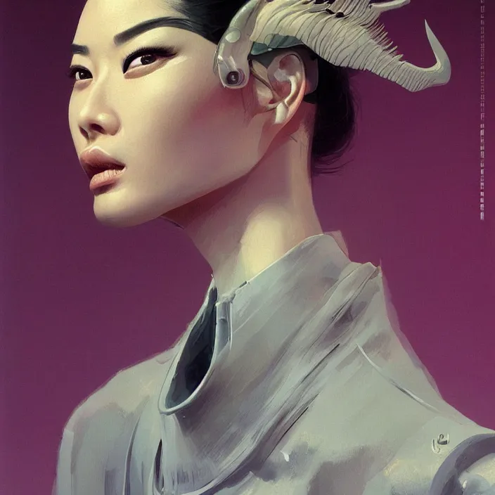 Prompt: face of a chinese mistress, portrait, slick, fashionable, high detail, ultra detailed, smooth, sharp focus, concept art, science fiction, hd, by stalenhag, by bruce pennington