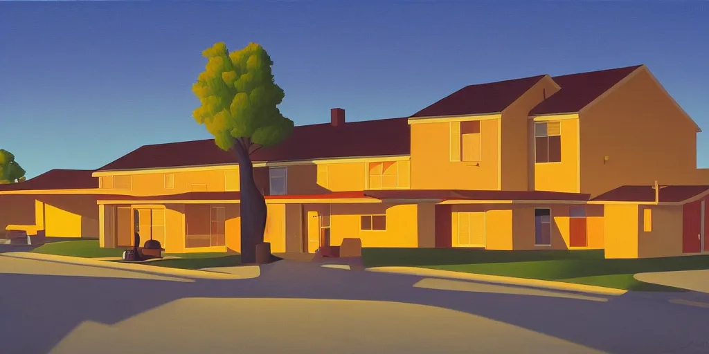 Prompt: motel, summer evening, kenton nelson