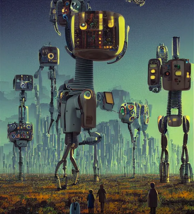 Prompt: humans become the new indigenous, in a world run by robots and artificial intelligences, dystopian, digital art, 4 k, inspired by tim white, inspired by jeffrey smith