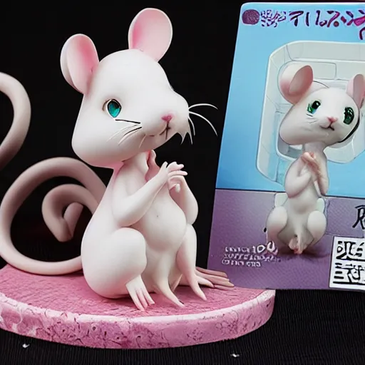 Image similar to cute rat staring at anime girl figurine