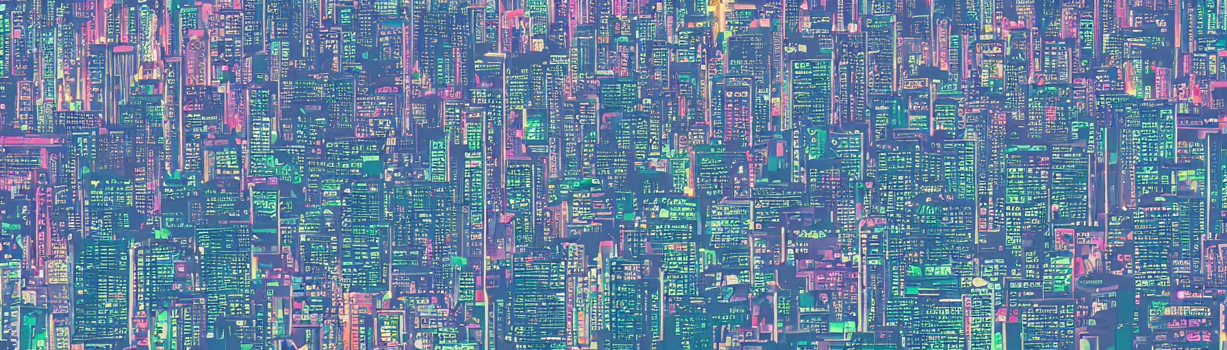 Image similar to vertical panorama of the neo - tokyo skyline in the style of studio ghibli