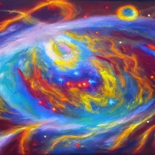 Prompt: oil painting of universe, cosmic, electricity