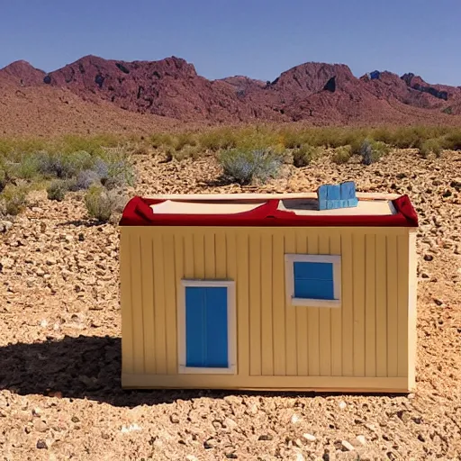 Image similar to baby toy house in the dessert, big scale