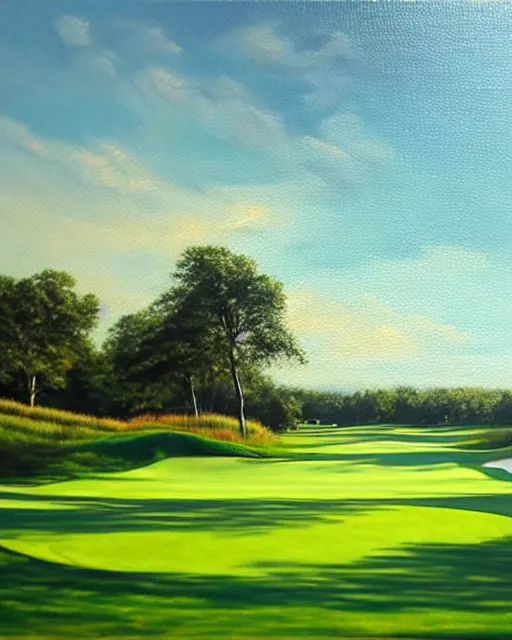 Prompt: oil painting of golf course, oil painting,