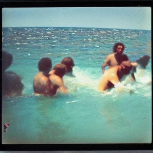 Prompt: 1970 color photo Polaroid of Moises Crossing the Red Sea