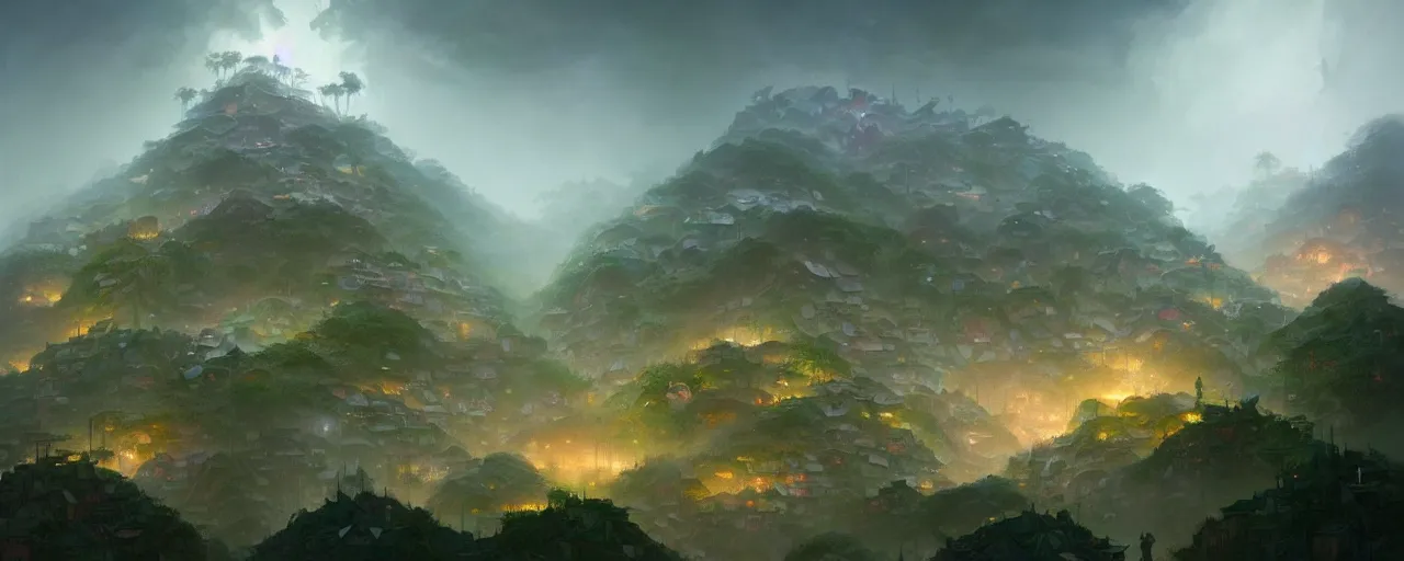 Image similar to cloud forest favelas by peter mohrbacher and craig mullins and james jean and marc simonetti