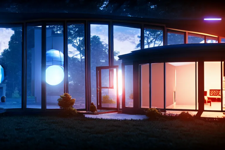 Prompt: a home built in a huge Soap bubble, windows, doors, porches, awnings, middle of SPACE, cyberpunk lights, Hyper Detail, 8K, HD, Octane Rendering, Unreal Engine, V-Ray, full hd