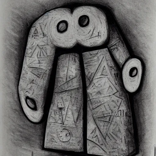 Image similar to black and white dada artwork of the golem from prague