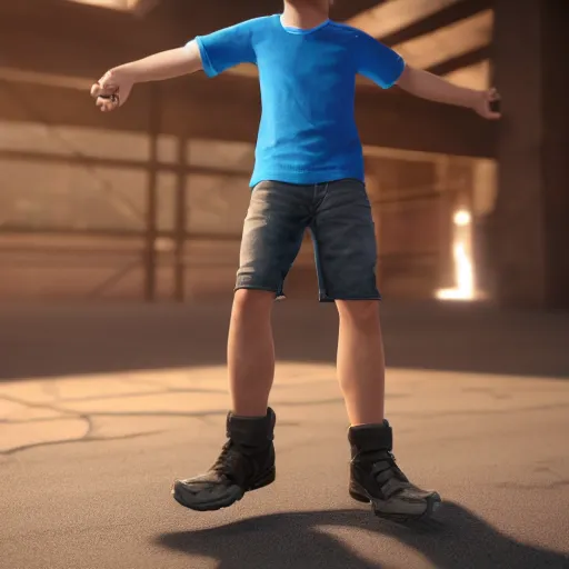 Image similar to a detailed full body image of boy with blonde hair and blue eyes wearing a black tshirt, unreal engine 5 rendered, incredibly highly detailed and realistic, 8 k, sharp focus, studio quality