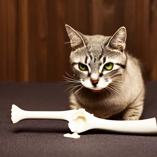 Prompt: cat chewing on a bone