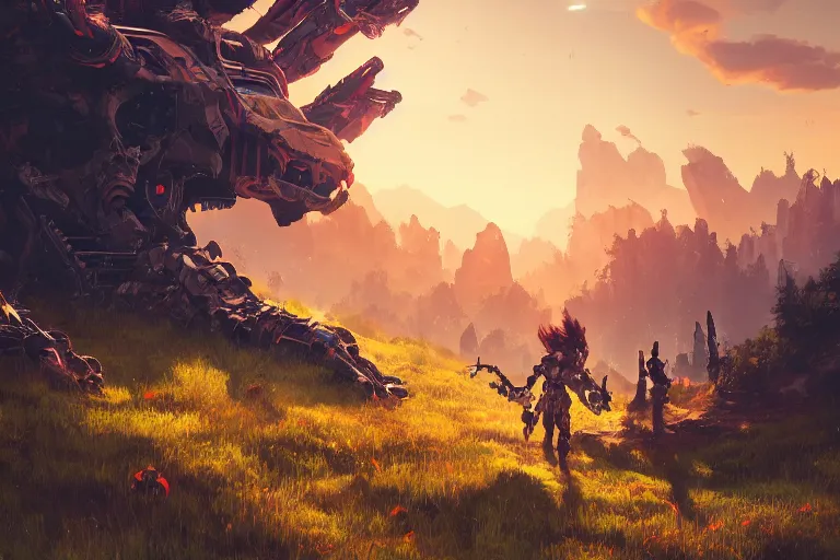 Image similar to burrower machine mecanical creature robot of horizon forbidden west horizon zero dawn radiating a glowing aura global illumination ray tracing hdr fanart arstation by ian pesty and alena aenami artworks in 4 k