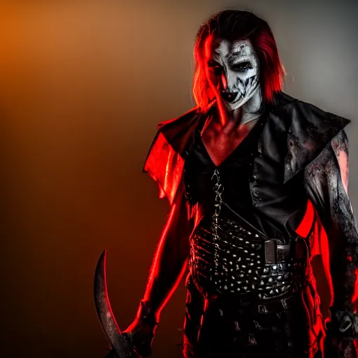 Prompt: photo of a real-life vampire warrior , 8k, HDR, award-winning, sharp focus, super resolution, cinematic, volumetric lighting,