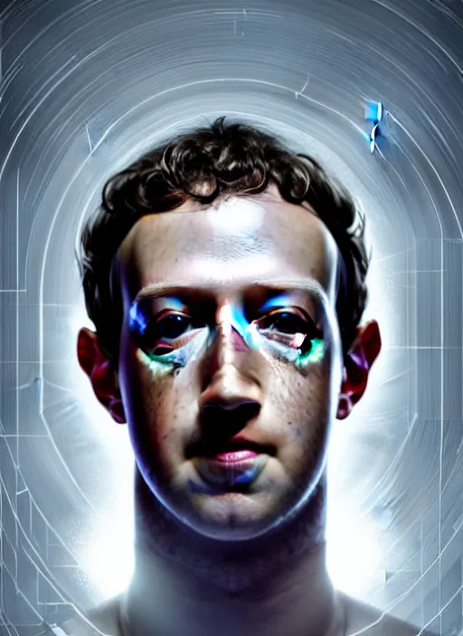 Image similar to mark zuckerberg as male android!, white plastc, wires, lifeless, dead eyes, portrait, intricate, elegant, highly detailed, digital painting, artstation, concept art, wallpaper, smooth, sharp focus, illustration, art by h. r. giger and artgerm and greg rutkowski and alphonse mucha