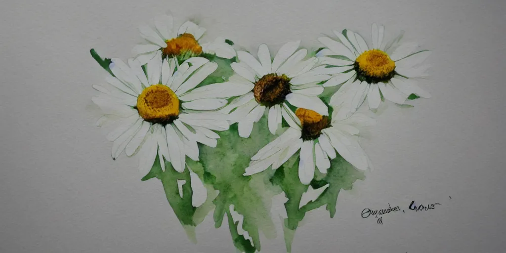 Image similar to oxeye daisy, watercolor, artstation, realistic