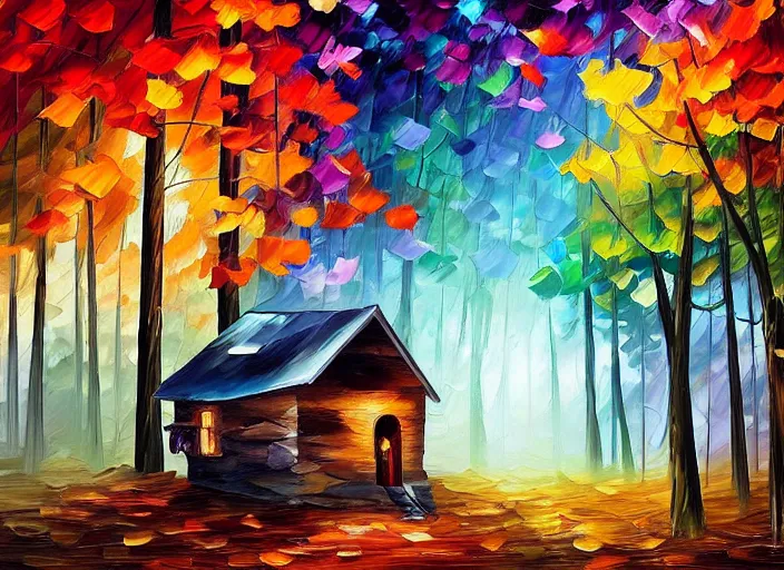 Image similar to Kanye West standing behind the window of his little mushroom house, magical forest, Alena Aenami, Leonid Afremov