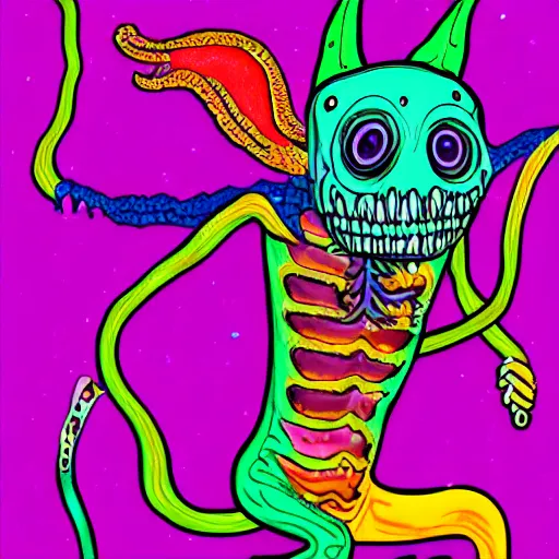 Image similar to horrifying eldritch monster in the style of lisa frank