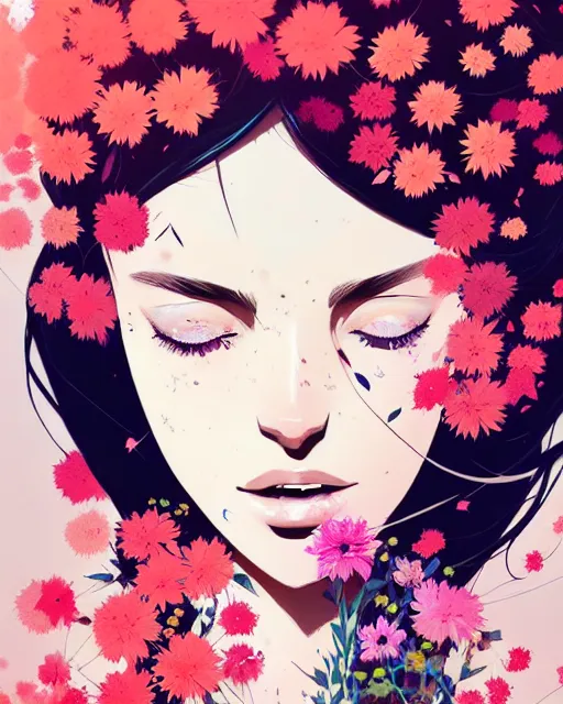 Image similar to a ultradetailed beautiful panting of a stylish woman surrounded by flowers, by conrad roset, greg rutkowski and makoto shinkai, trending on artstation