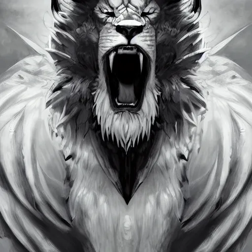 Image similar to anthropomorphic male muscular albino white lion, wearing beautiful vikings armor, darkness aura red light, fantasy, dark, black and white high contrast portrait, character design by charlie bowater, ross tran, artgerm, and makoto shinkai, detailed, inked, western comic book art, 2 0 2 1 award winning film poster paintingy