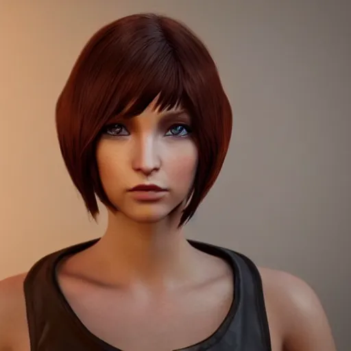 Image similar to a beautiful avatar with auburn - brown hair from the second life video game : : octane render, unreal engine