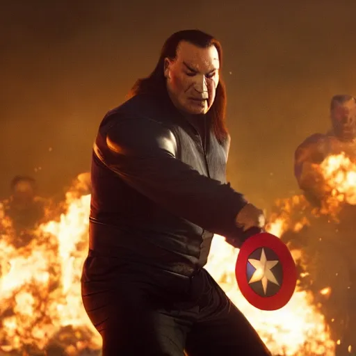 Image similar to Steven Seagal fighting Thanos in an Avengers movie