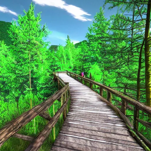 Image similar to walk in nature on lsd, in a forest by a lake, trail with green trees, ultra realistic, high detail, 4 k