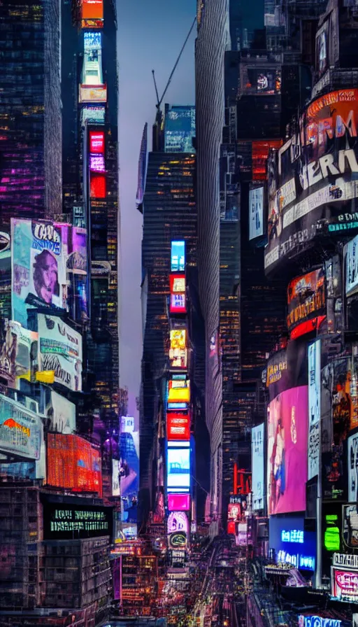 Image similar to 8k high resolution photograph of cyber punk New York Times Square at night