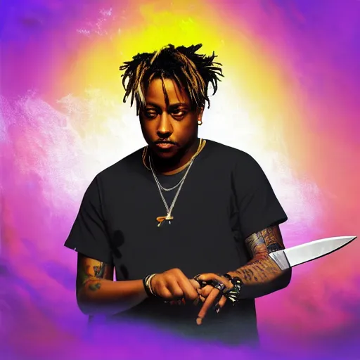 Image similar to juice wrld holding up a knife digital art 4 k the detailed super realistic