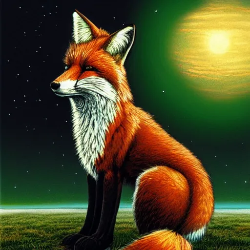 Image similar to a portrait of fox mccloud by peter elson, furry art, lonely, forlorn, with background by david a. hardy