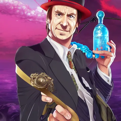 Image similar to portrait of saul goodman wielding the element of poison magecraft, water, anime fantasy illustration by tomoyuki yamasaki, kyoto studio, madhouse, ufotable, trending on artstation