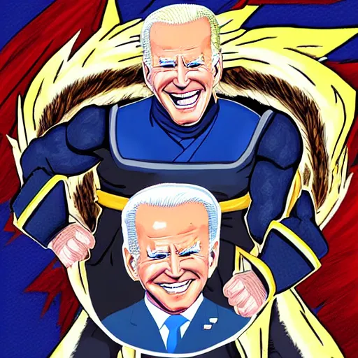 Prompt: caricature of Joe Biden going super Saiyan