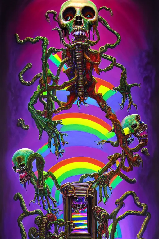 Prompt: a photorealistic painting of the transparent glass isometric rainbow nightmare zombie horror machine by johfra bosschart, lisa frank, dark fantasy art, high detail, trending on artstation