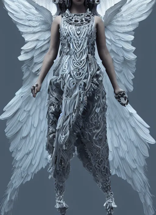 Prompt: intricately designed full body concept art illustration of an angel in intricately designed clothes, octane render, 4k, digital art