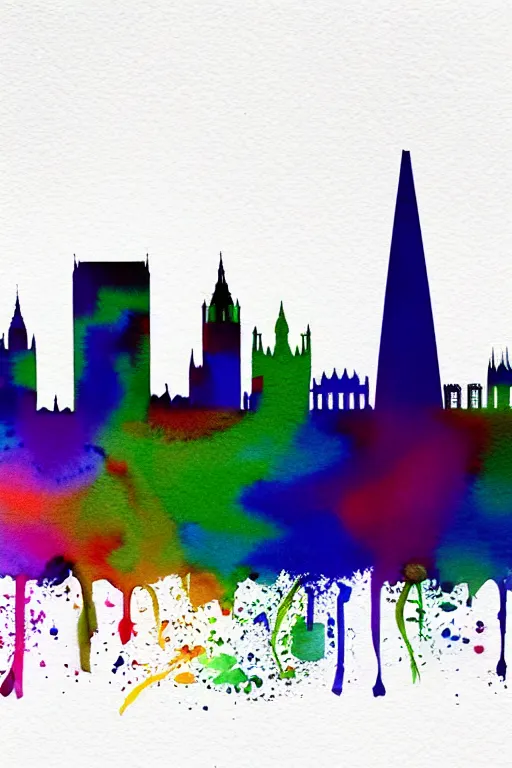 Image similar to minimalist watercolor splash ink art of london skyline