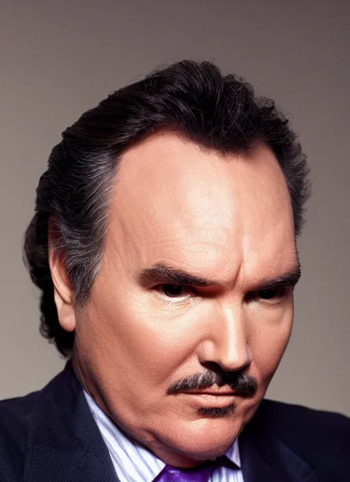 Image similar to platon closeup photograph of norm macdonald in a purple suit, photorealistic, studio lighting, ektachrome, detailed, intricate, face detail