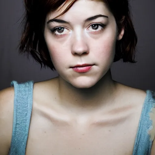 Image similar to a masterpiece portrait photo of a beautiful young woman who looks like a manic pixie dream girl mary elizabeth winstead, symmetrical face