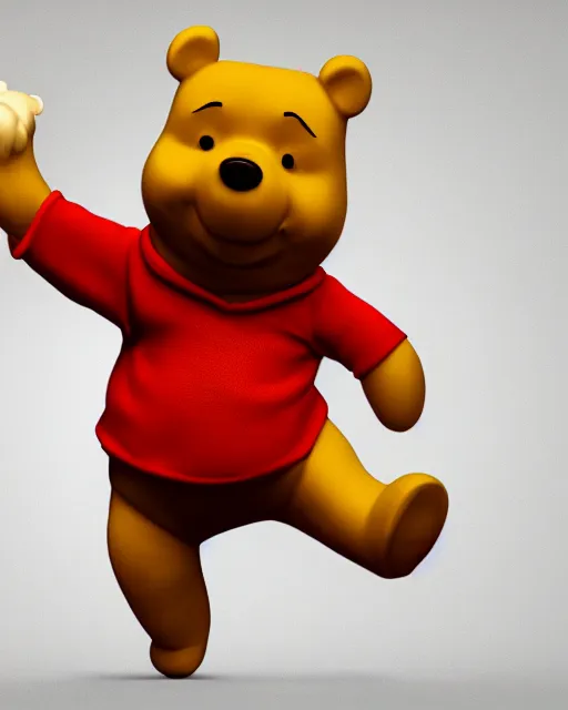 Image similar to full body 3d render of angry winnie-the-pooh wearing a suit as a funko pop, studio lighting, white background, blender, trending on artstation, 8k, highly detailed