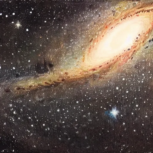 Image similar to a highly detailed photorealistic painting of the milky way galaxy reflecting off a human eye