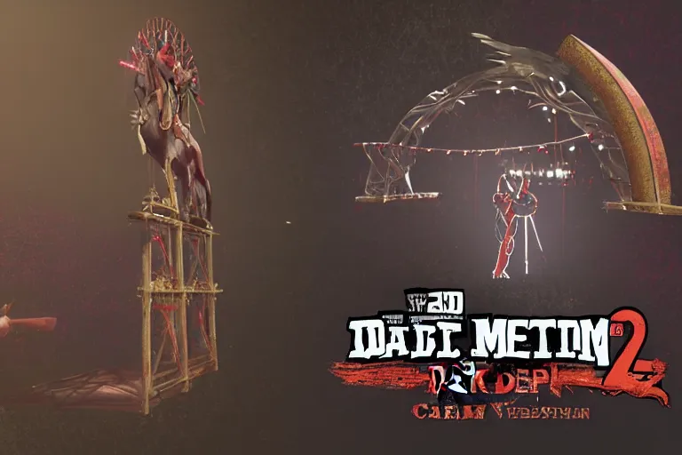 Image similar to 3d sculpt of an arched sign for a circus called 'the dark metal carnival', red dead redemption2, las vegas, artstaton, digital illustration