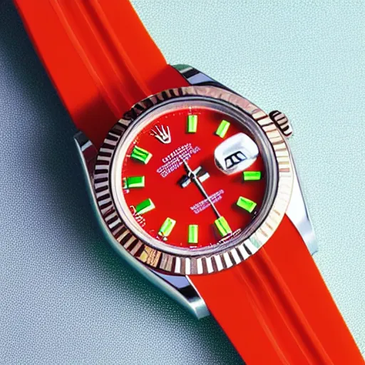 Image similar to Rolex Datejust made of colorful plastic by Fisher Price, close up, photo