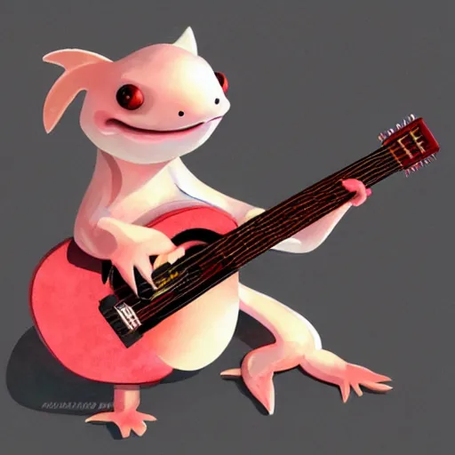 Prompt: axolotl playing in the guitar, trending on artstation