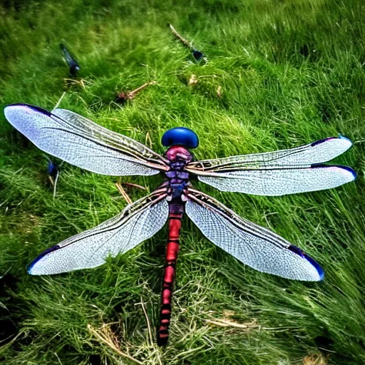 Prompt: dragonfly in a bathtub in the alps, goats!!!!! in the grass