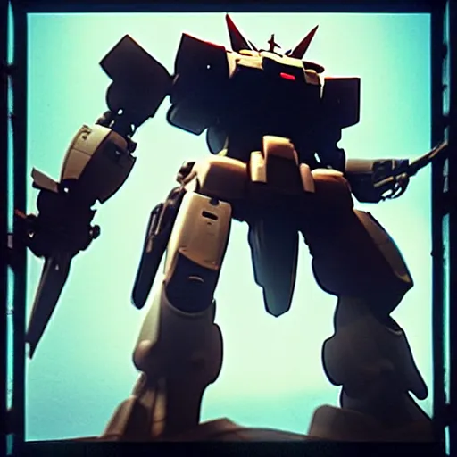 Prompt: “A wide shot of a gigantic Gundam, dreamcore aesthetic, taken with a Pentax K1000, Expired Burned Film from 1930s, Softbox Lighting, 85mm Lens”