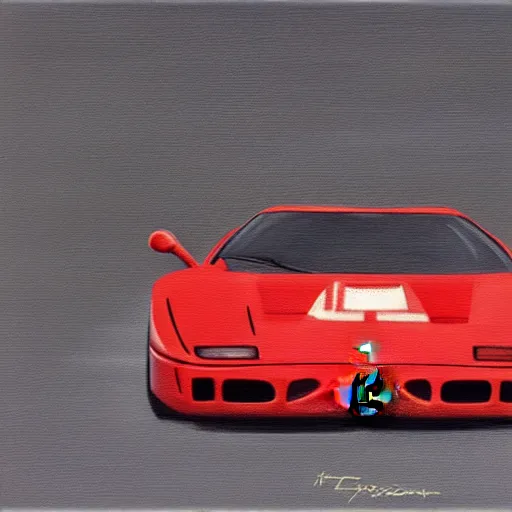 Image similar to a oil painting of a front view ferrari f - 4 0, cinematic, epic composition, hd, digital painting, digital art, concept art, stylized, masterpiece, award - winning