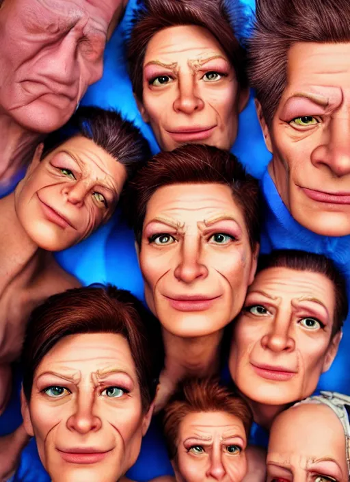 Image similar to photorealistic 3 0 0 0 ( futurama main characters ), group portrait photography feroflex photorealistic studio lighting ektachrome detailed intricate face details, ultradetails, beautiful face