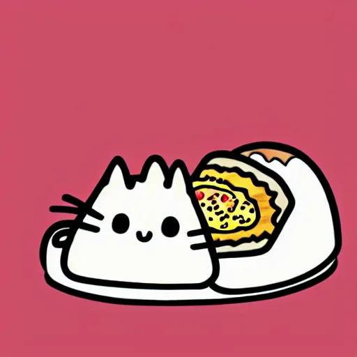 Image similar to a cartoon of pusheen the cat dressed up as a pizza, illustrated by claire belton and andrew duff