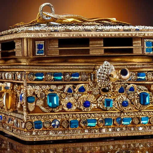 Image similar to A Ayleid chest filled with jewels and golden artefacts, 4k, hdri, museum quality photo