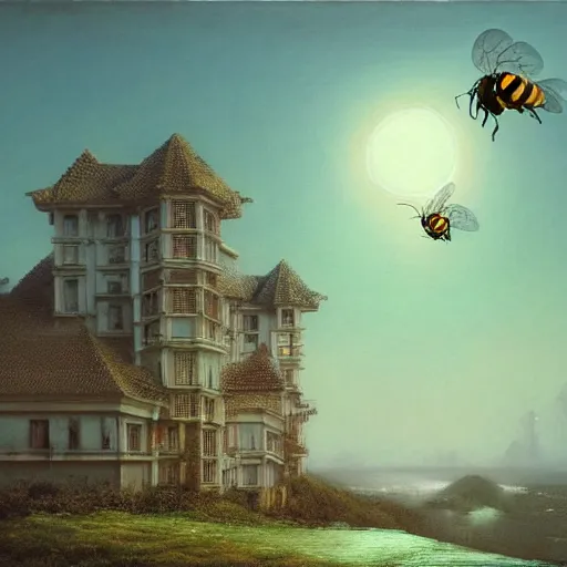 Image similar to hyperrealistic surrealism, David Friedrich, award winning masterpiece with incredible details, Zhang Kechun, a surreal vaporwave vaporwave vaporwave vaporwave vaporwave painting by Thomas Cole of a cyberpunk bee, highly detailed, trending on ArtStation