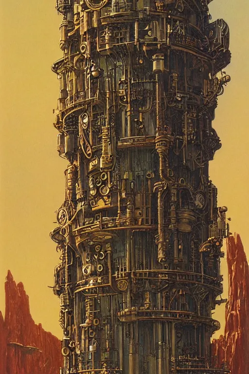 Image similar to steampunk tower by ralph mcquarrie and frank lloyd frank lloyd and bruce pennington and ted nasmith