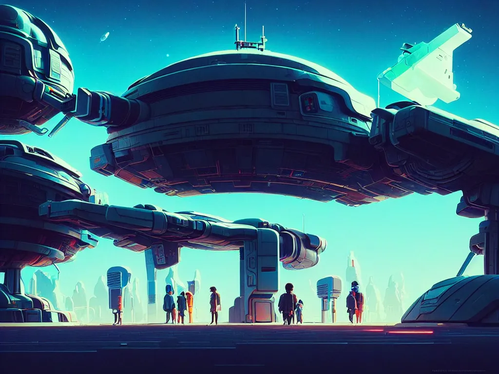 Prompt: 80s outdoor futuristic retro arcade, spaceship on the ground, desolate, moody:: studio ghibli, beeple and James Gilleard and Justin Gerard :: ornate, dynamic, particulate, intricate, elegant, highly detailed, centered, artstation, smooth, sharp focus, octane render, 3d