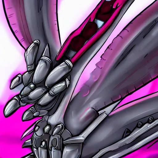 Image similar to very close up foot pov shot, detailed foot shot, paw art, hyperdetailed elegant beautiful stunning hot anthropomorphic mecha female dragon, sharp silver armor fuchsia skin, laying down showing quality mecha dragon feet at camera, furry paw, anthro paw, dragon paw, claws, sleek legs, warframe fanart, furaffinity, deviantart, ekasportal